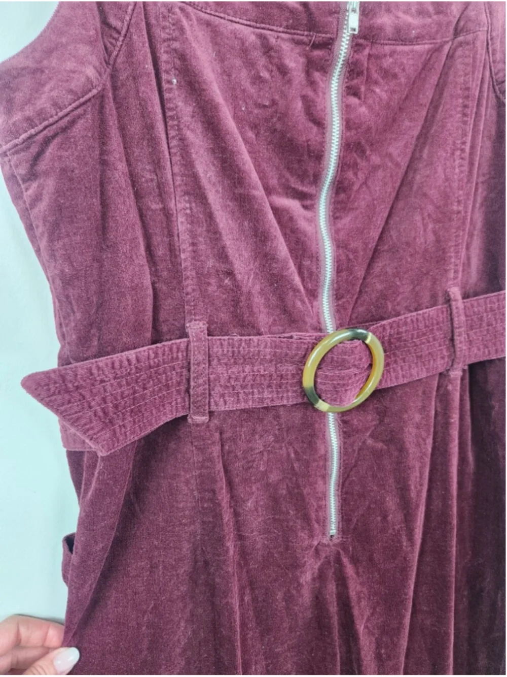 Anthropologie Pilcro Burgundy Leather Corduroy Jumpsuit Overalls Wide Leg Sz 12